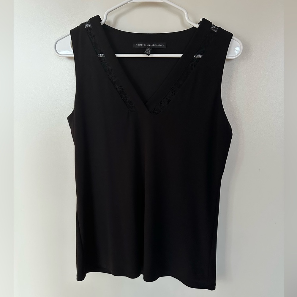 White House Black Market Fitted Black Tank Top with lace detail